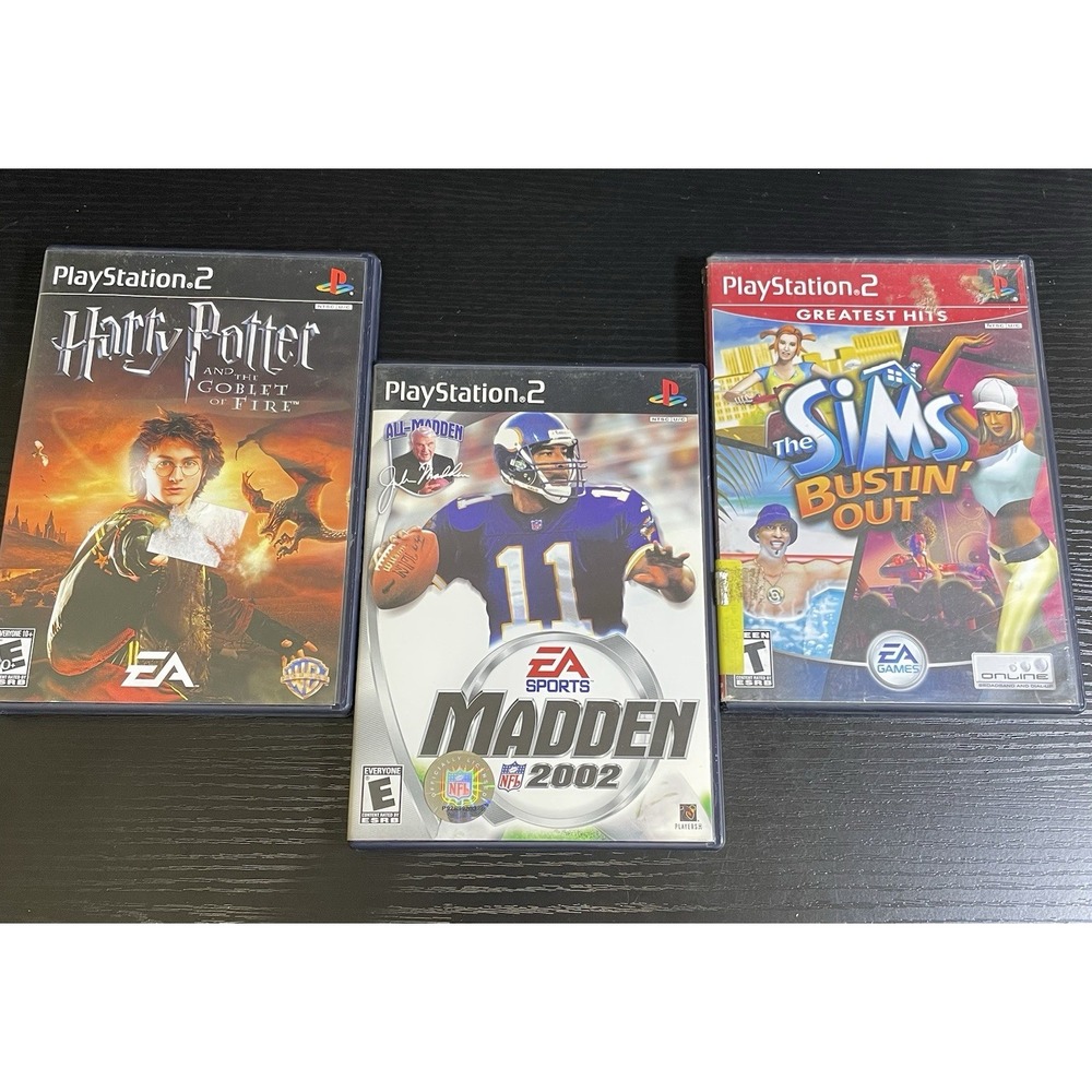 PS2 Game Lot Bundle - Harry Potter Goblet of Fire, Madden 2002, Sims Bustin Out